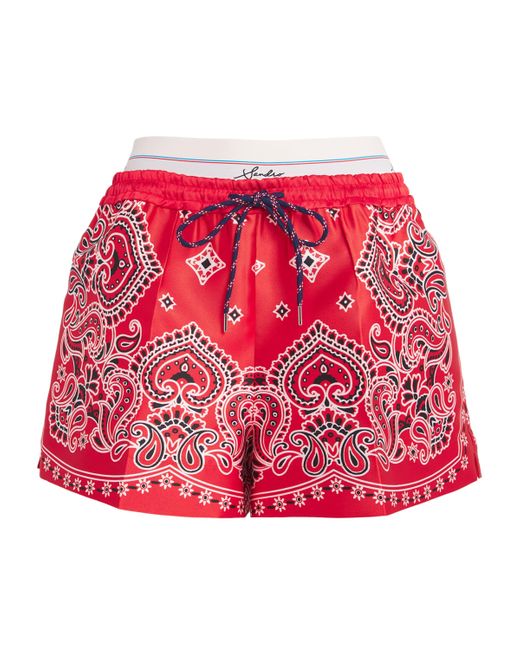 Sandro Red Silk Bandana Print Shorts