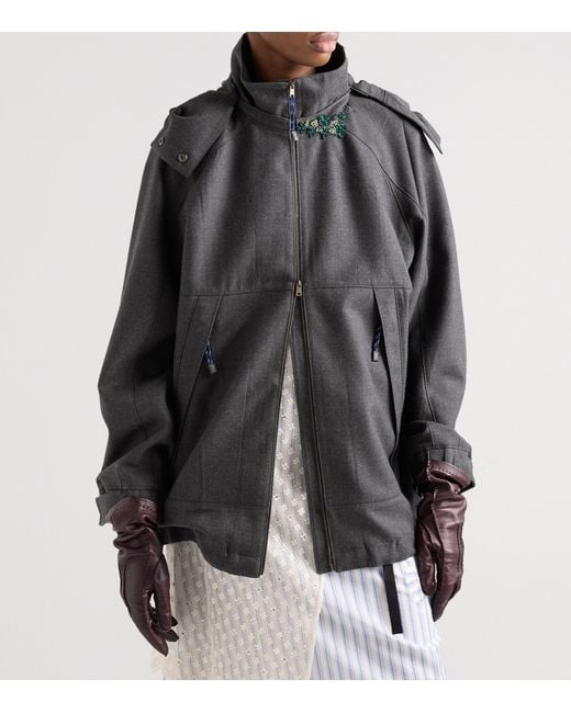 Prada Gray Wool Hopsack Hooded Jacket