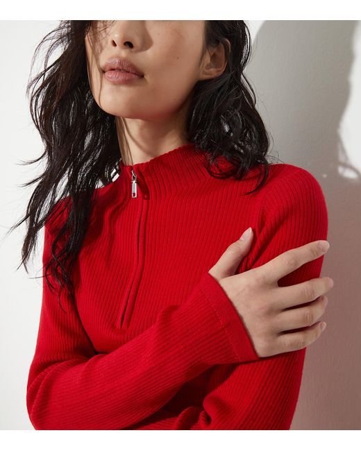 MAX&Co. Red Wool Half-Zip Sweater