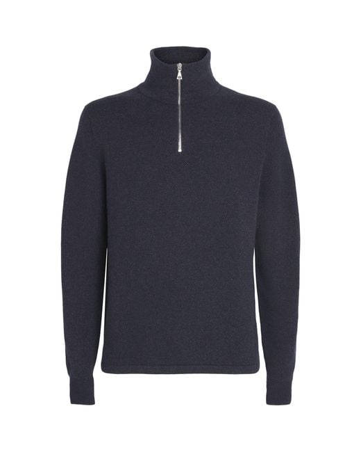 Johnstons Blue Cashmere Tweel Quarter-Zip Sweater for men