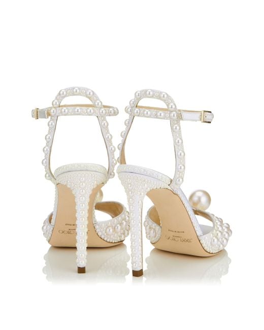 Jimmy Choo White Sacora 100 Satin Pearl Sandals