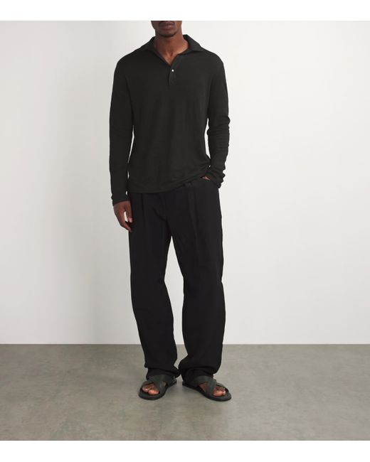 Giorgio Armani Black Linen Polo Shirt for men