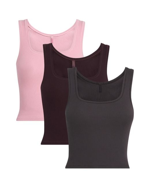 Skims Multicolor Stretch-Cotton Ribbed Tank Tops
