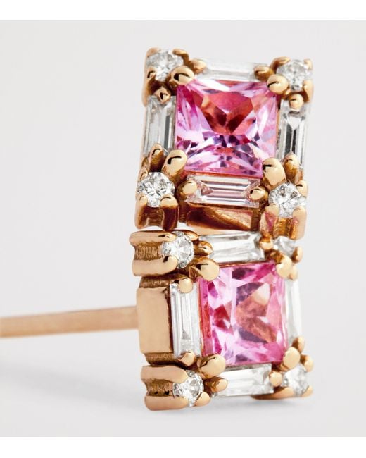 Suzanne Kalan Pink Diamond And Sapphire Mini Princess Stud Earrings