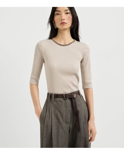 Brunello Cucinelli Natural Stretch-Cotton Ribbed T-Shirt