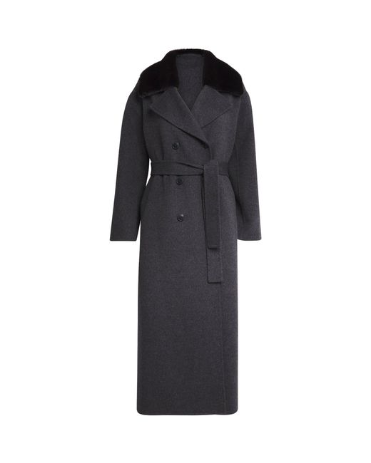 Yves Salomon Black Mink Fur-Trim Collar Coat