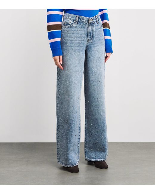 Maje Blue Rhinestone Wide-Leg Jeans