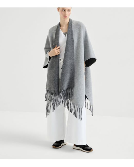 Brunello Cucinelli Gray Wool-Cashmere Reversible Poncho