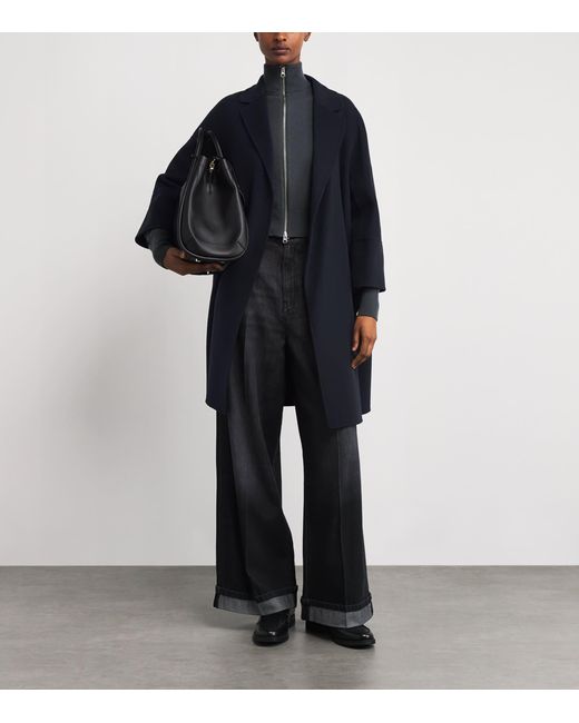 Max Mara Blue Virgin Wool Short Wrap Coat