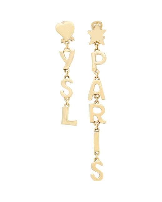 Saint Laurent Metallic Paris Drop Earrings for men