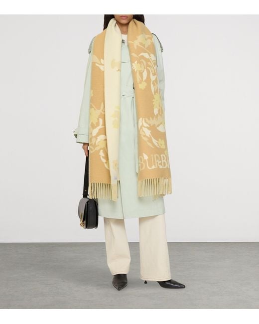 Burberry Natural Wide Floral Ekd Cashmere Scarf