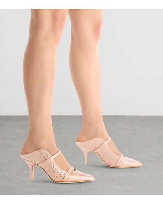 Malone Souliers Pink Satin Crystal-Embellished Maureen Heeled Mules 70