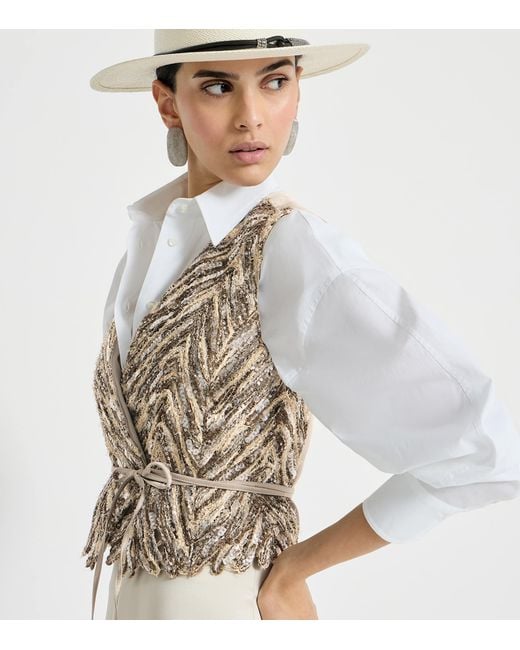 Brunello Cucinelli Natural Knitted Sequin Vest