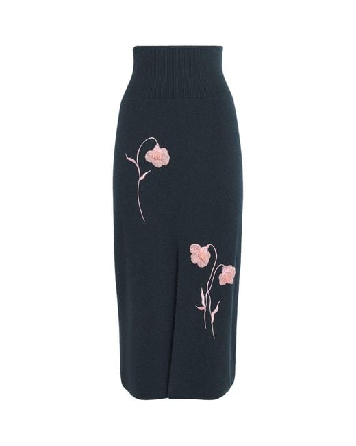 Erdem Blue Embroidered Midi Pencil Skirt