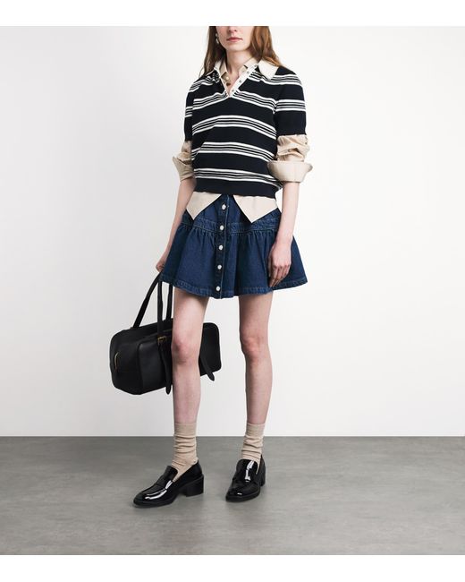 Maje Blue Denim Button-Detail Mini Skirt