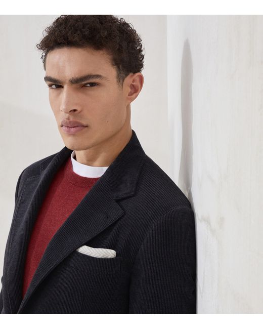 Brunello Cucinelli Gray Silk Chevron Pocket Square for men