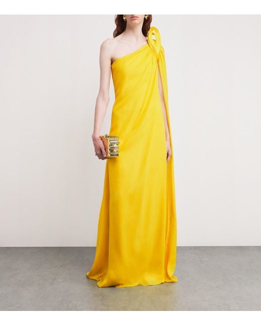 Gaurav Gupta Yellow Silk One-Shoulder Solaris Gown