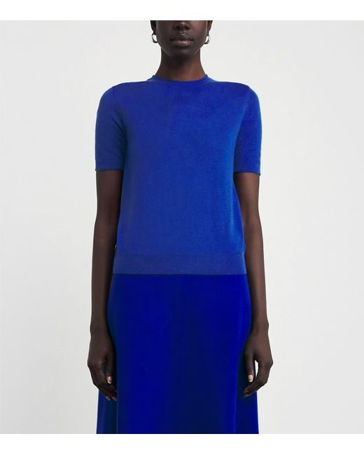 Lafayette 148 New York Blue Cashmere Crew-Neck Sweater