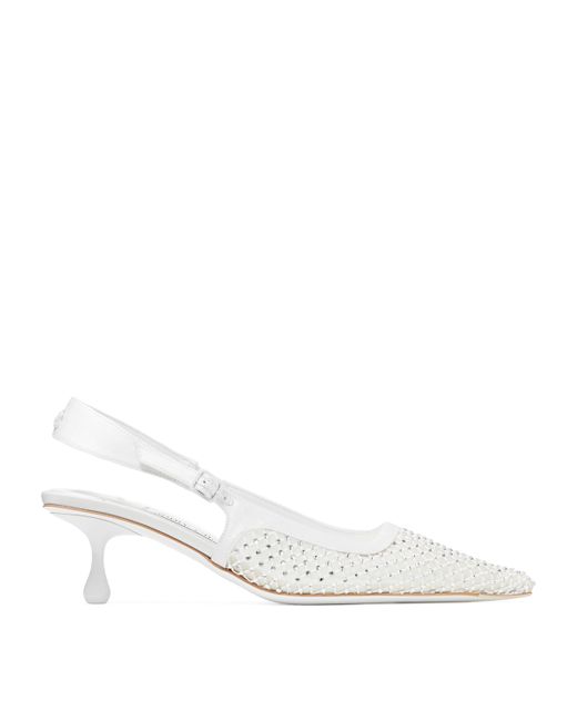 Jimmy Choo White Amel 50 Embellished Slingback Pumps