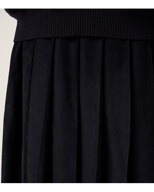 Miu Miu Black Waxed Suede Pleated Midi Skirt