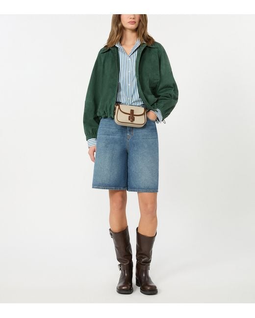 Weekend by Maxmara Green Suede Drawstring Bomber Jacket