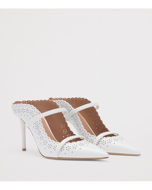 Malone Souliers White Nappa Leather Broderie Maureen Heeled Mules 85