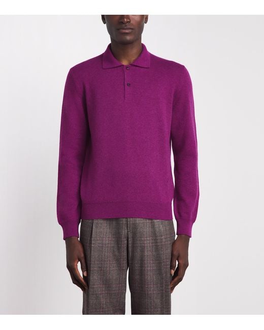 Isaia Purple Cashmere Long-Sleeve Polo Shirt for men