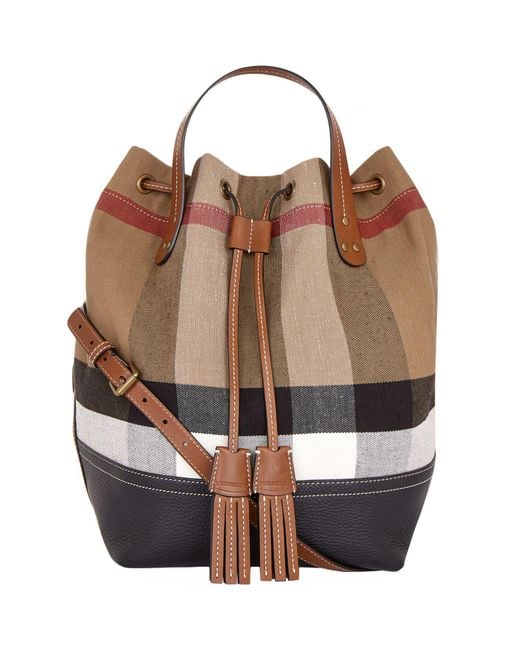 Burberry Heston Check Bucket Bag in Brown | Lyst