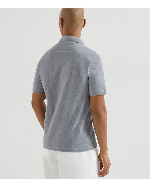 Brunello Cucinelli Gray Cotton Jersey Polo Shirt for men