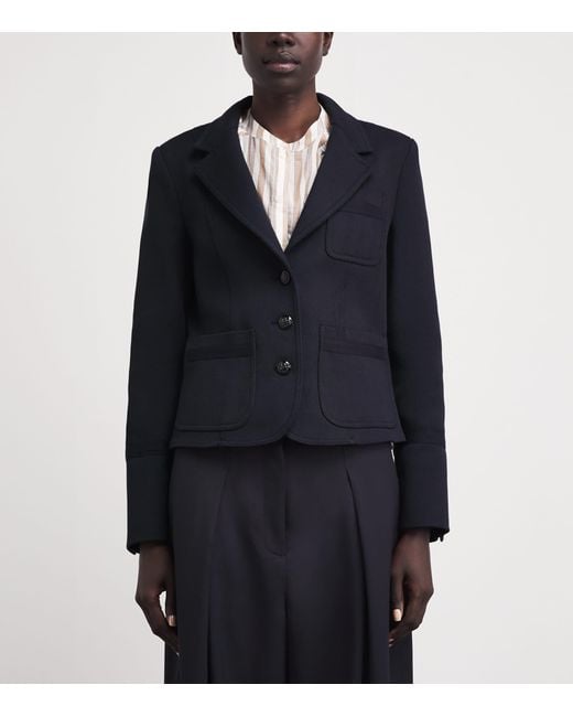 ME+EM Blue Cotton-Blend Herringbone Cropped Jacket