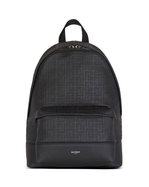 Balmain Black Leather Pb Monogram Backpack for men