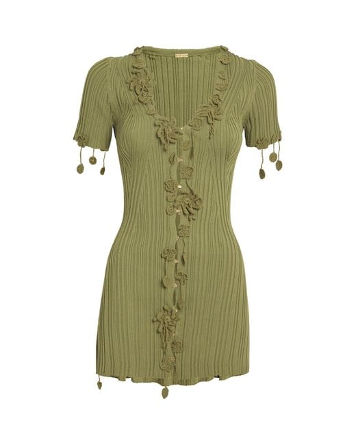 Cult Gaia Green Floral Appliqué Zahara Cardigan