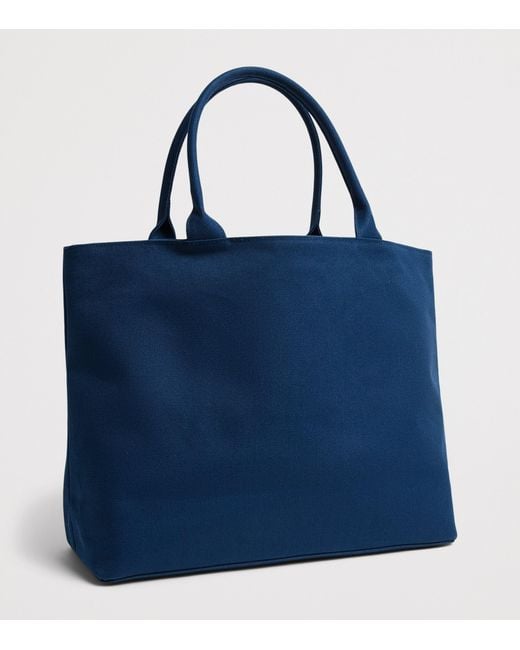 Harrods Blue Canvas Embroidered Tote Bag