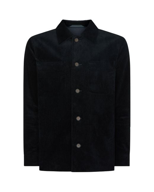 N.Peal Cashmere Black Cotton-Blend Corduroy Scala Overshirt for men