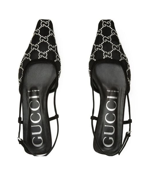 Gucci Black Embellished Gg Slingback Ballet Flats