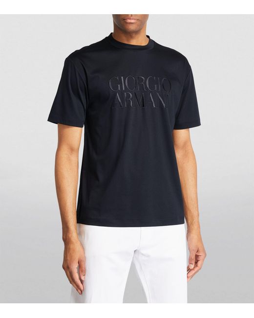 Giorgio Armani Blue Embroidered Logo T-shirt for men