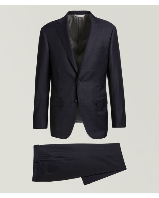 Samuelsohn Blue Cosmo Windowpane Check Wool Suit for men