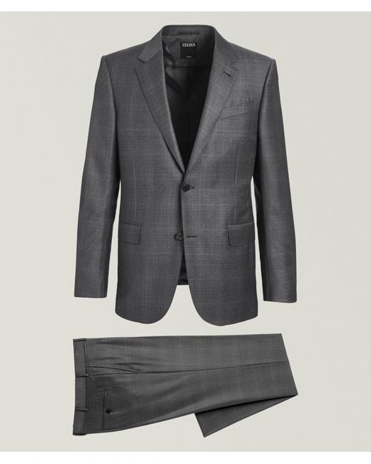 Zegna Gray Overcheck Trofeo Wool Suit for men