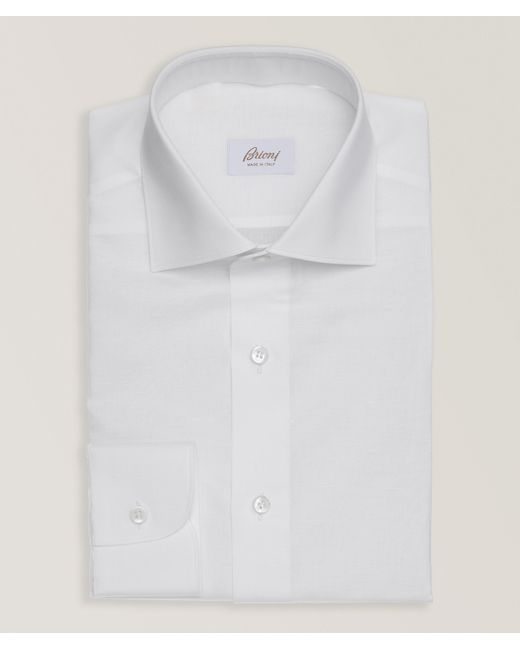 Brioni White William Cotton-Linen Dress Shirt for men