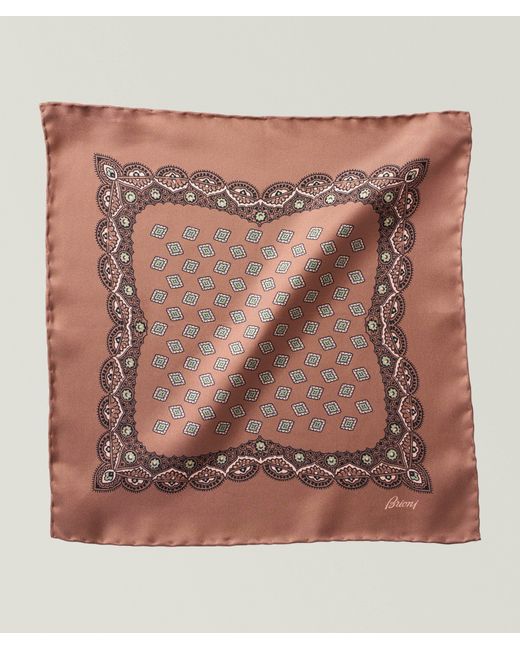 Brioni Brown Patterned Silk Pocket Square