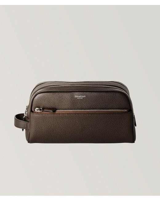 Serapian Brown Cachemire Leather Double-Zip Wash Bag