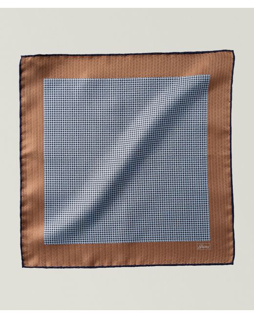 Brioni Blue Patterned Silk Pocket Square