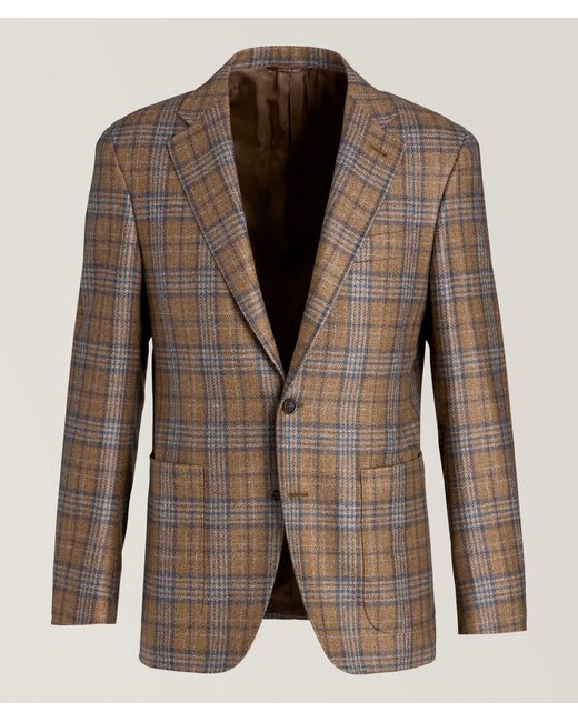 Canali Brown Kei Check Wool-Silk Sport Jacket for men