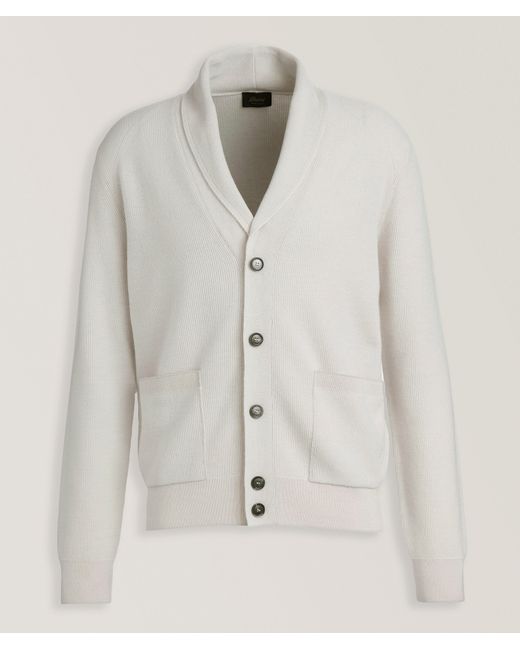 Brioni White Vanisã Cashmere-Wool Shawl Cardigan for men