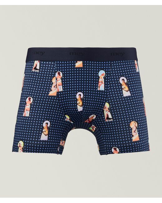 Mey Blue Keyhole & Pin-Up Trunk-Shorty Boxer Briefs for men
