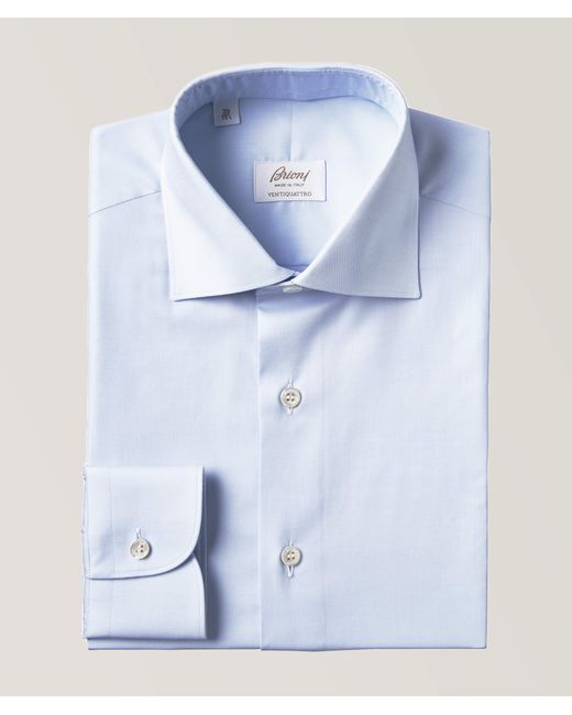 Brioni Blue Ventiquattro Fabric Twill Dress Shirt for men
