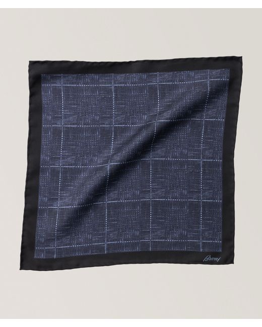 Brioni Blue Patterned Silk Pocket Square