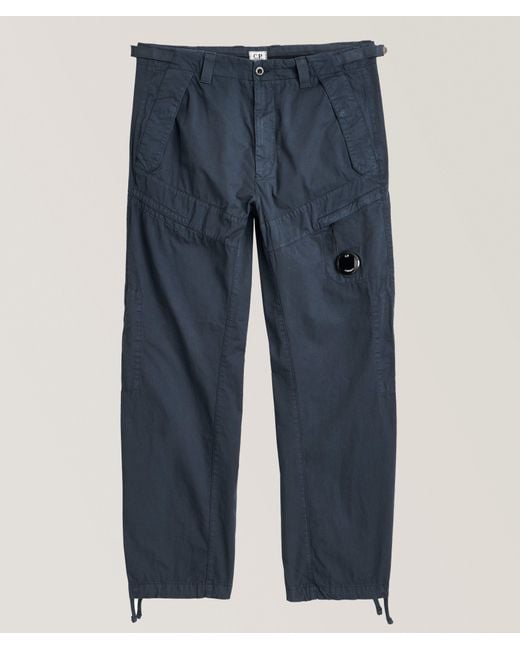 C P Company Blue Cotton Gabardine Cargo Pants for men