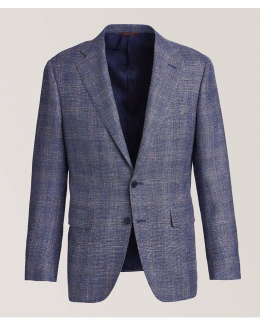Canali Blue Check Wool, Silk & Linen Sport Jacket for men