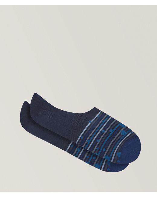 Bugatchi Blue Circle-Stripe No-Show Socks